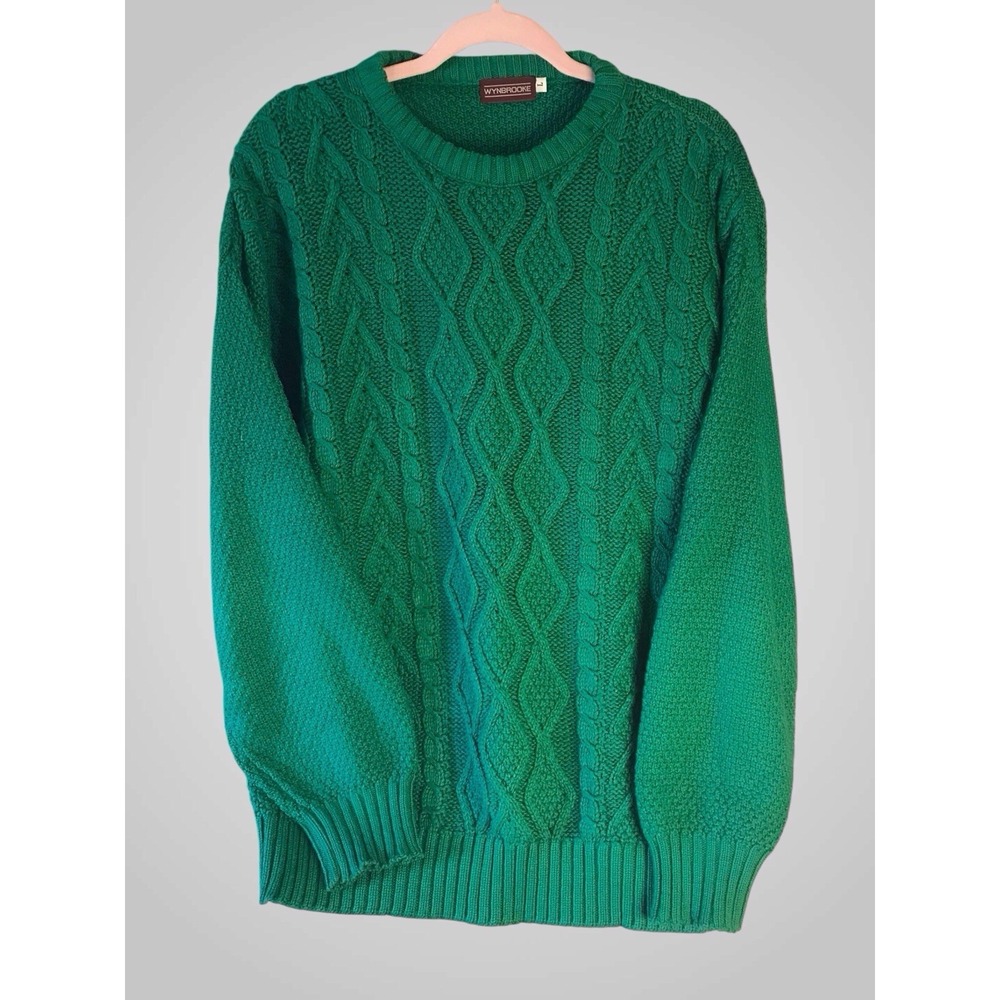 Vintage Wynbrooke Crew Neck Cable Knit Sweater 90s Green‎ Irish St patty Mens L